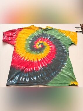 Vintage Fruit of the Loom Tie Dye T Shirt Adult XL Rainbow Spiral 100% Cotton